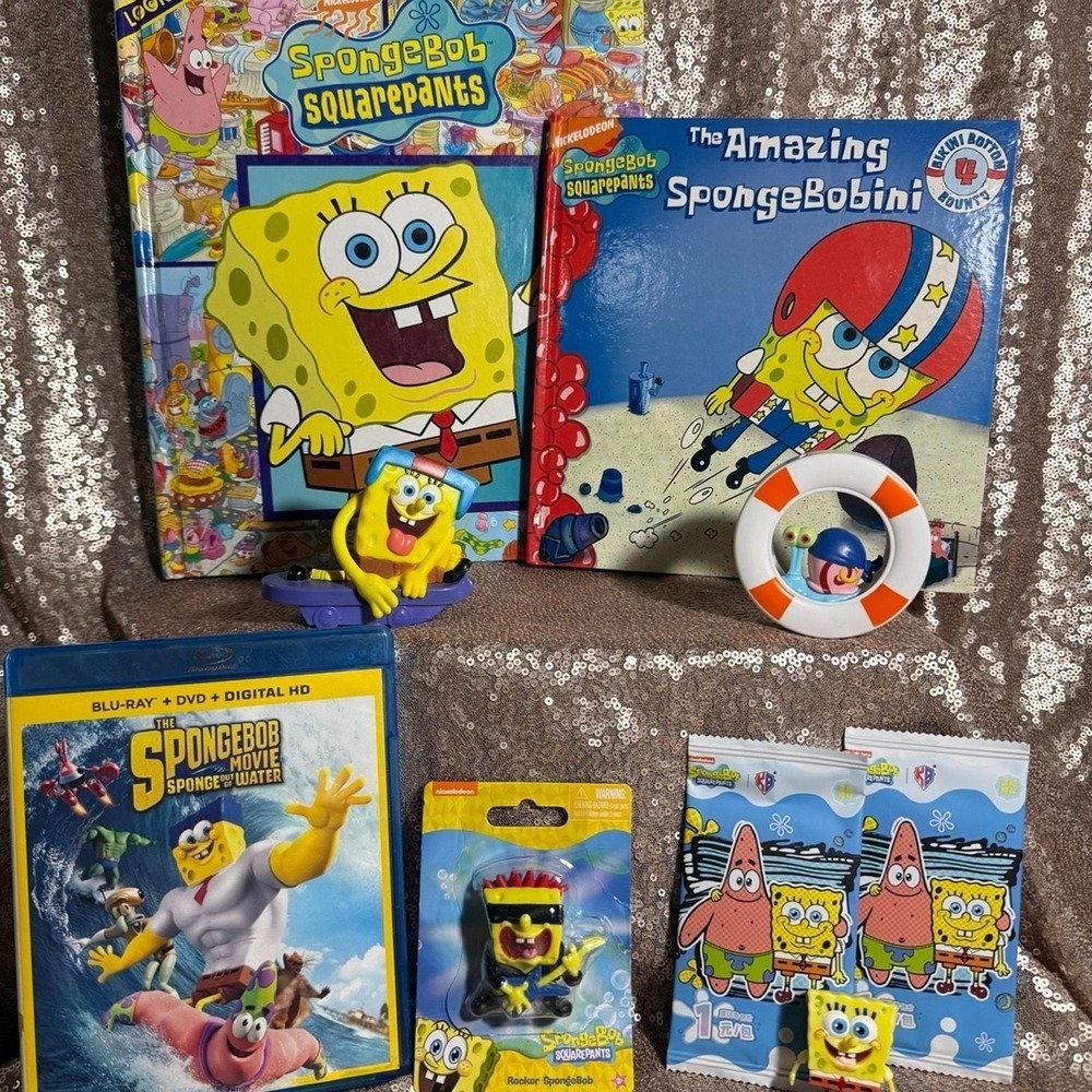 SpongeBob SquarePants Bundle Movie Blu-ray DVD Books Figures Trading Cards Lot